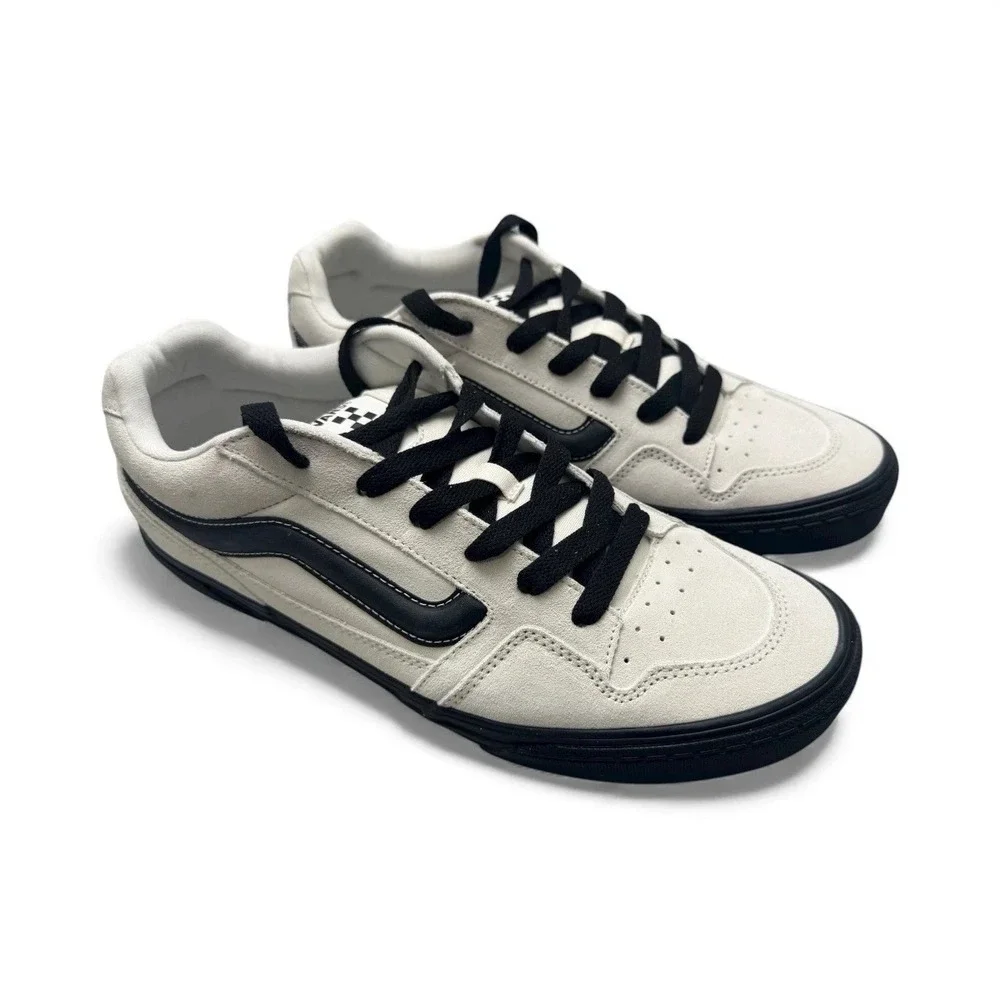 Vans Caldrone Suede Skater Shoes Men's 12 White Marshmallow w/ Black Outsole New